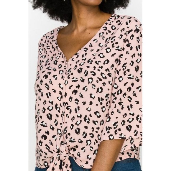 The Modern Anchor Tops - LAST ONE Pink Leopard Button Down with Tie Front